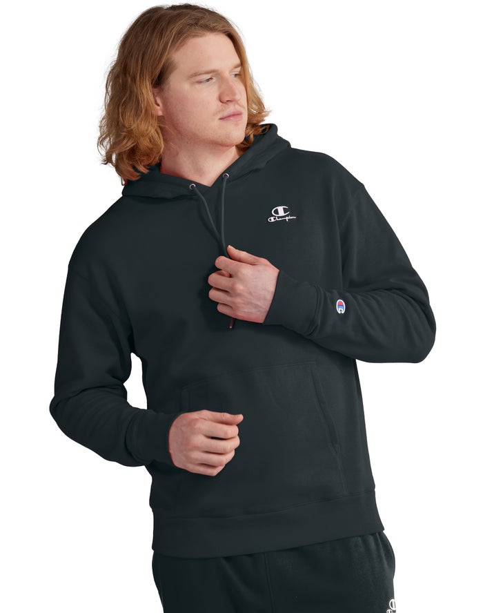 Champion Mens Hoodie NZ - Classic Fleece Embroidered Applique Logo Black ( 7094-NQFTB )